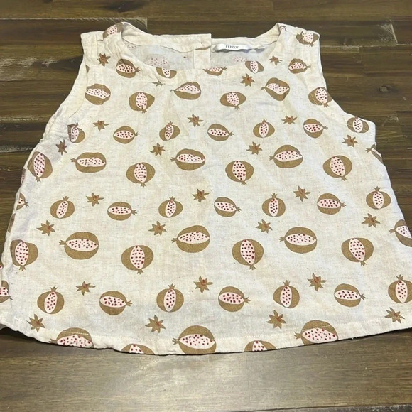 Lagenlook Max Cotton Flex Blend Top Printed Pomegranate Red Button Back - Picture 1 of 11